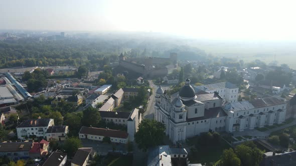 Aerial Shot The City Luck. Summer Morning Lubart's Castle. Ukraine alt