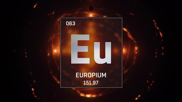Europium as Element 63 of the Periodic Table on Orange Background