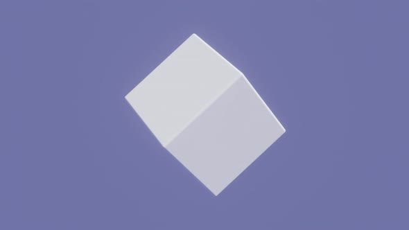White 3D cube rotates on a violet very pery background. Abstract seamless loop 3D rendered motion alt