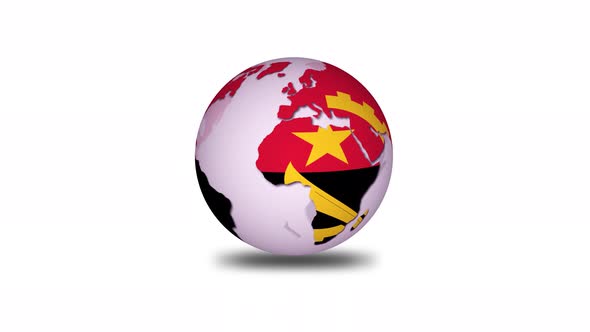 Angola Flag 3d Rotated Planet Animated White Background