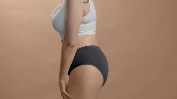 Full Figure Body Positive Caucasian Woman in Underwear Dance and Appreciate Her Body