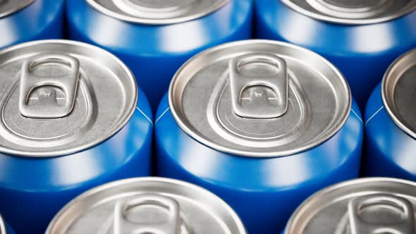 Seamless looping animation of assorted soda cans. Set of many drinks. Close up. alt