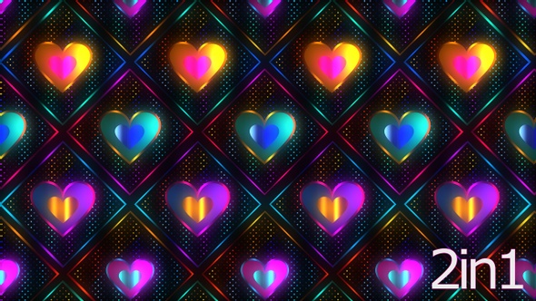 4k Neon Hearts Pattern Background