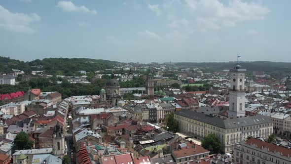 Lviv city rooftops aerial Ukraine
