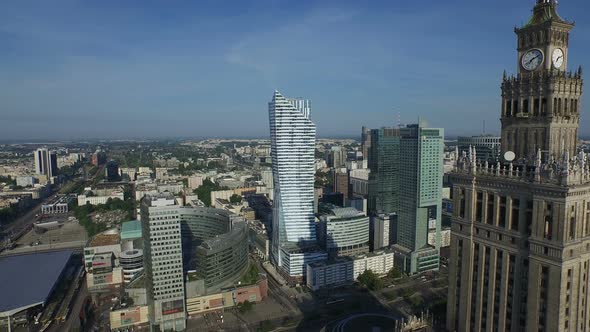 Aerial view of Palace of Culture and Science and Zlota  alt