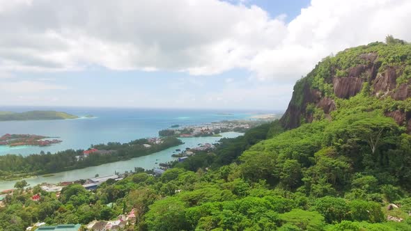 Amazing Aerial View of Mahe' Mountains and Eden Island Homes Seychelles alt