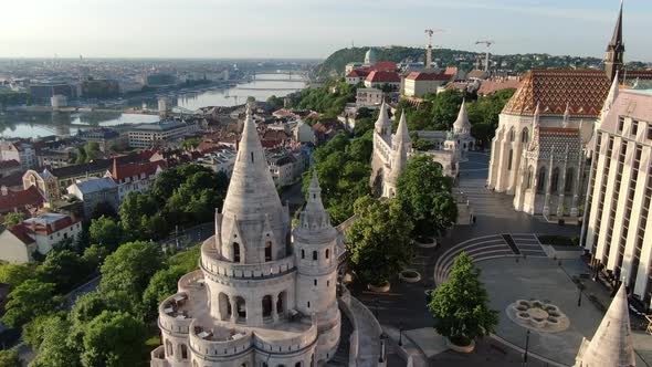Aerial view of Fisherman's Bastion (Halaszbastya) in Budapest, Hungary, Europe alt