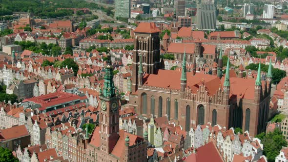 Establishing Aerial Panorama of Gdansk Cityscape in Poland