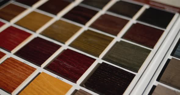 Dolly Shot Palette with Painted Wood Samples to Select the Color of Wood Products alt