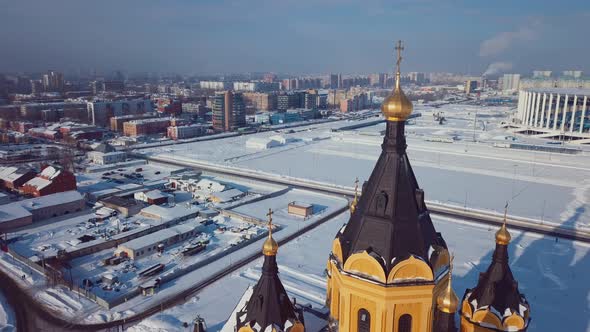 Flying Around The Alexander Nevsky Church In The Winter City Of Nizhny Novgorod alt