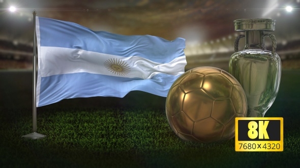 8K Argentina Flag with Football And Cup Background Loop alt