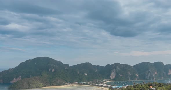 Time Lapse of Day Clouds Over the Wonderful Bay of Phi Phi Island Landscape with Boats alt