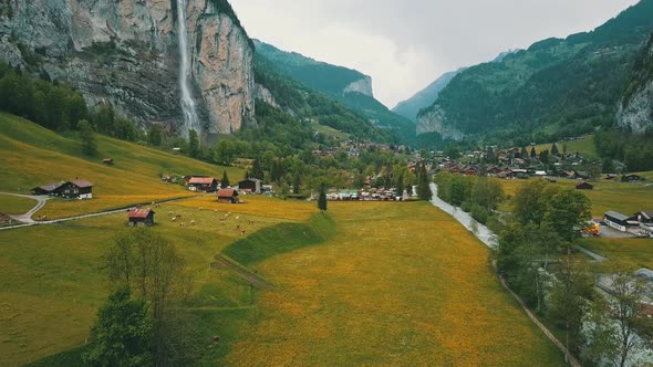 Lauterbrunnen Town in Swiss Alps Valley Switzerland