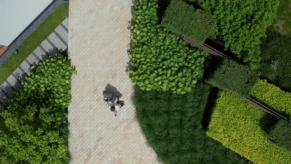 Aerial View of Woman Carrying Suitcase To Car alt