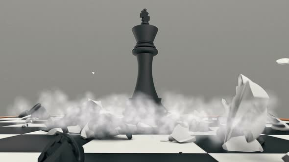 The chess pieces are falling down and destroying each other