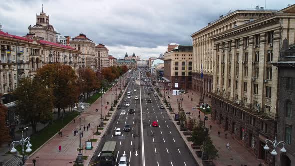 Aerial View of  Kyiv city center, central street Khreshchatyk alt