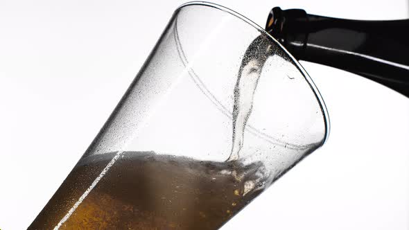 Pouring Yellow Beer on White Background. Barm, Bubble Fresh Drinking, Foamy Golden Alcohol. alt