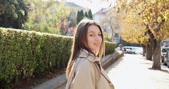 Follow Me, Young Happy Smilling Girl Running and Asking You To Follow Her. Young Atractive Woman Run