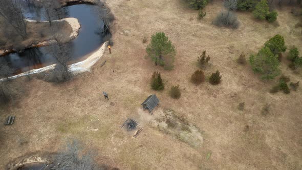 AERIAL: Shed nar the River in Dzukija National Park in Lithuania