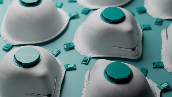 Endless loop animation of protective masks. Close-up of medical equipment.4kHD alt