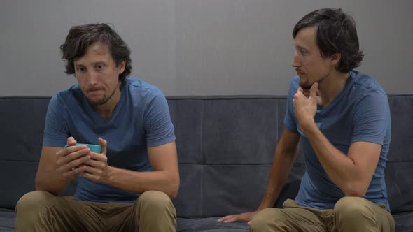 Emotional Intelligence Concept. On One Side of a Young Man Feeling Feels Frustrated, Depressed and alt