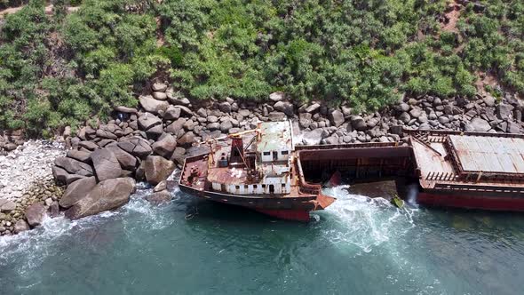 The Rusty Shipwreck Run Aground. Sri Lanka