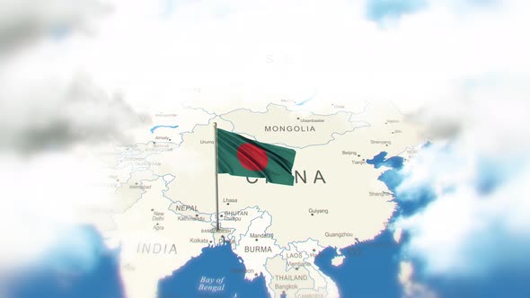 Bangladesh Map And Flag With Clouds