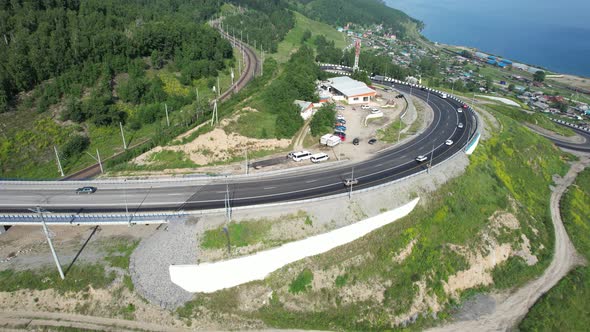 The Baikal Serpentine Road Aerial View of Natural Mountain Valley with Serpantine Road TransSiberian alt