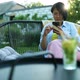 Woman in Glasses Using Smart Phone Sitting on Chair at Backyard Outdoor at Home with Lemonade - VideoHive Item for Sale