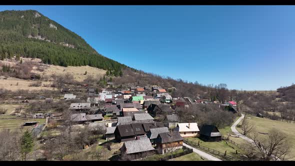 Aerial view of the historical Slovak village Vlkolinec in Slovakia