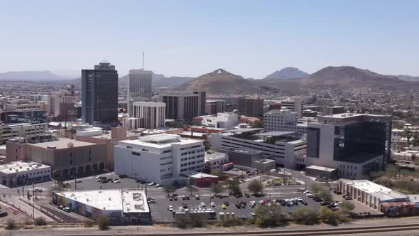 Aerial Footage Of Downtown Tucson Arizona And Sentinel Mountain