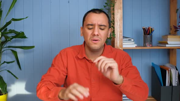 Young Man Feels Pressure of Work or Education Stops and Closes Laptop and Takes Break for Rest alt