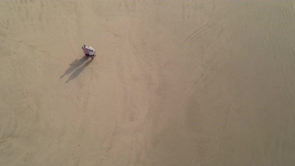 Aerial View of Two Old Ladies Seen Strolling Along the Coast
