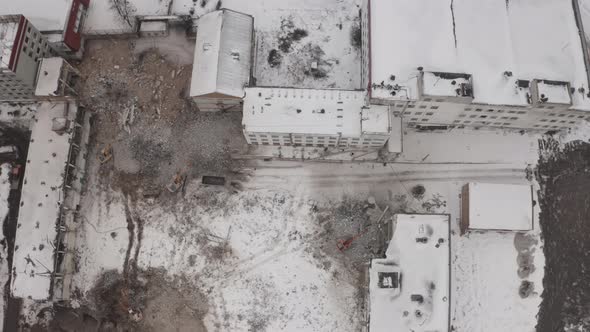 Aerial View Excavators Dismantle Concrete Structures alt