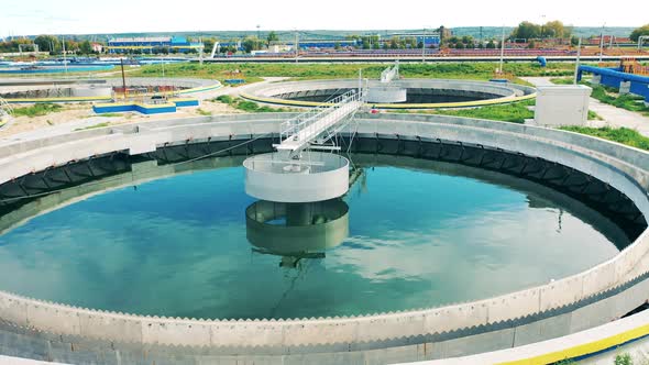 Top View of a Sedimentation Tank at a Wastewater Treatment Facility alt