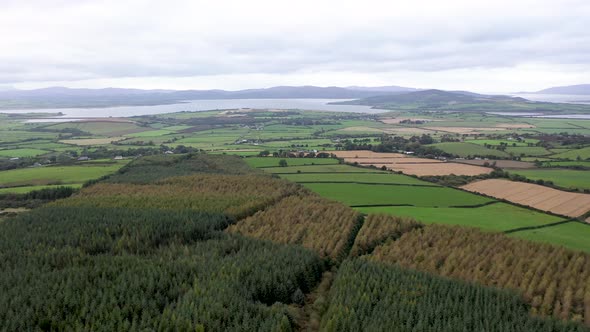 Areal View of the Burt Area in Donegal Between the Castle and the Celtic Forest Cross County Donegal alt