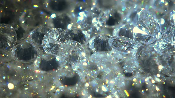 Lot Of Real Diamonds Rotating On Black Background