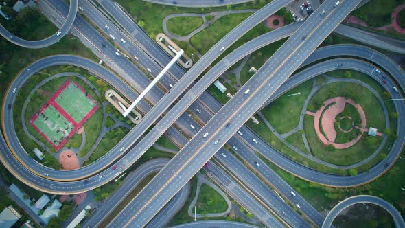 4K : Aerial Hyperlapse drone view of highway multi-level junction road. alt