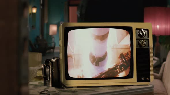 Historic Apollo 11 Launch on a Retro TV. 4K Version. alt