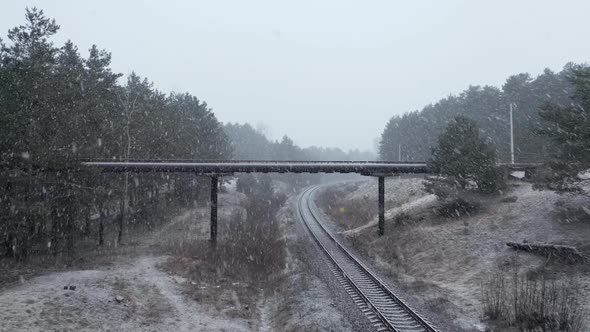 AERIAL: Overpass Bridge Which Was Used in HBO Chernobyl During Blizzard 