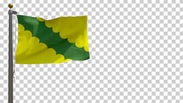 Vega Baja City Flag (Puerto Rico) on Flagpole with Alpha Channel - 4K alt