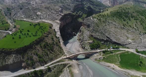 Canyon River And Bridge Aerial View 5