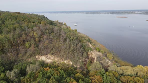 Beautiful Aerial View of the River Dnipro. Ukraine, Slow Motion alt