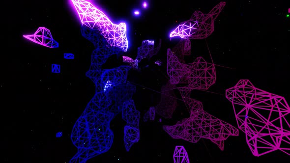 Vj Loop Fly Through 3d Space with Complex Net Structure Neon Light alt