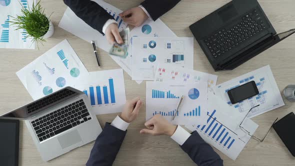 Corrupt Official Taking Bribe From Businessman Top View, Illegal Deal, Crime alt