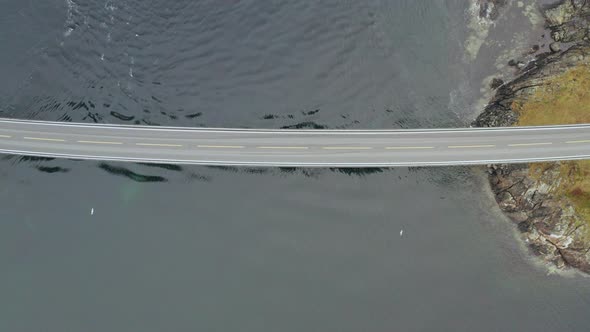 Top View Of Storseisund Bridge, Part Of The Atlantic Ocean Road In Western Norway. Aerial Topdown alt