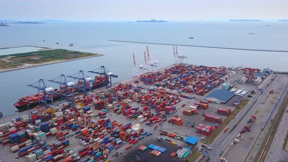 Aerial top view of container logisctics shipping in Laem Chabang, Chon Buri, Thailand alt
