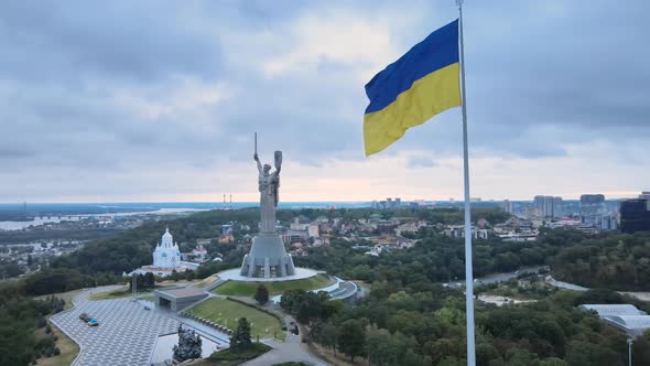 Kyiv - National Flag of Ukraine By Day. Aerial View. Kiev alt