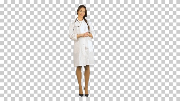Beautiful young female doctor in lab coat, Alpha Channel