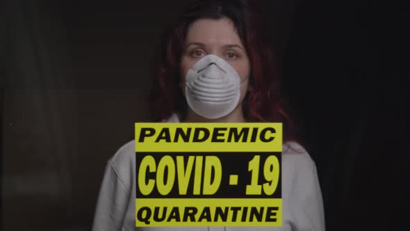 Woman in Protective Mask in Quarantine Ward. Coronovirus and Isolation Concept alt